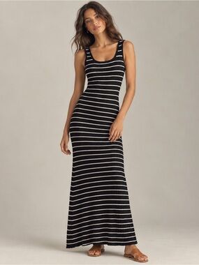 Miou Muse | Bodycon Boho Knit Color Block Dress Black White Women's - Size M